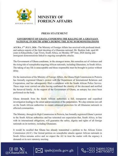 Ghana Seeks Justice Over Killing of Citizen in South Africa