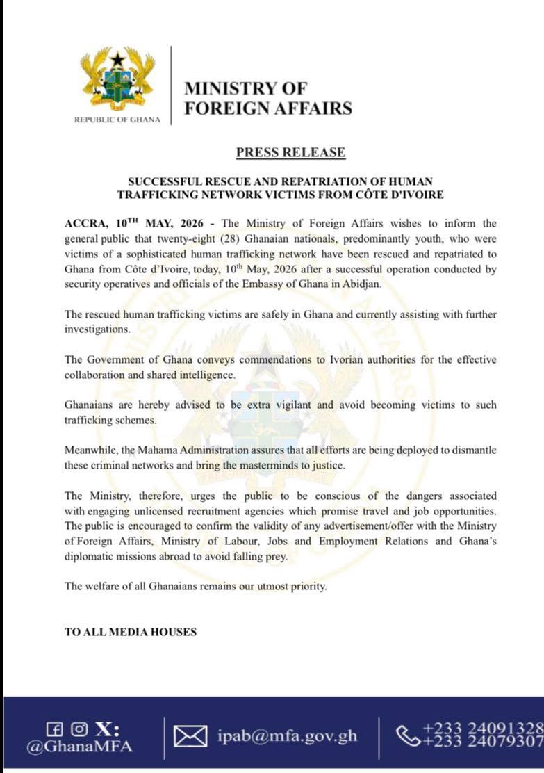28 Ghanaians Rescued from Human Trafficking Network in Côte d’Ivoire