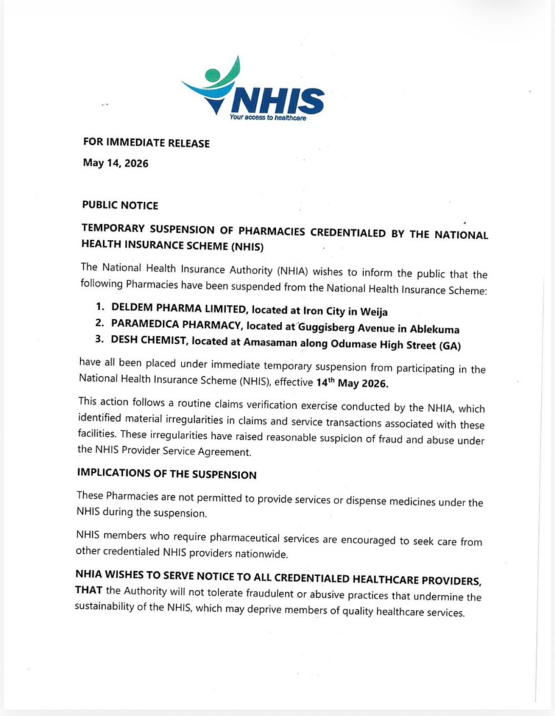  NHIA Shuts Out 3 Pharmacies Over Suspected Fraud