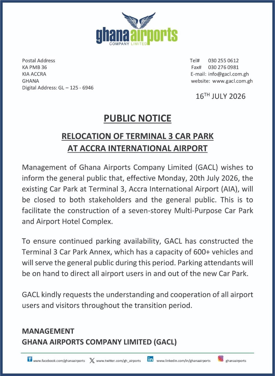     Accra Airport Terminal 3 Car Park to Close for Expansion Works
